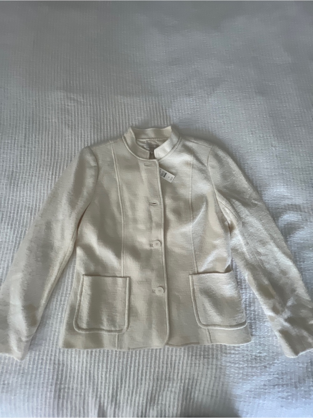 Talbots Eomen  Cream Button-Front Jacket - Elegant Collar Size 12 NWT